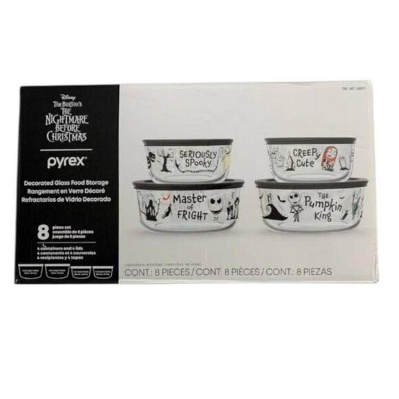 New Pyrex Nightmare Before Christmas 8 Piece Glass Bowls - Picture 1 of 2